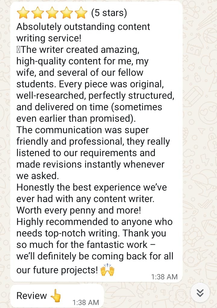 Client feedback screenshot